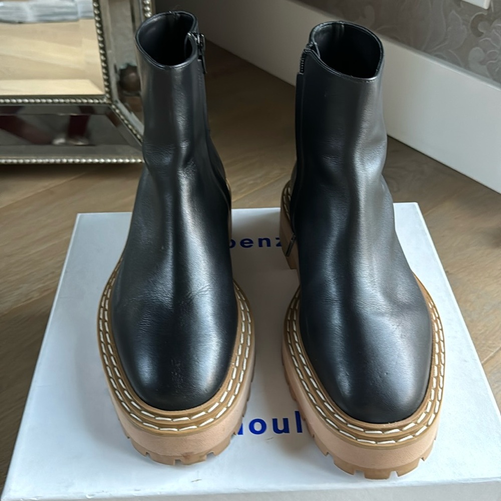 Proenza Schouler Black Leather Platform Lug Sole Ankle Boots 39